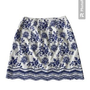 Loft Embroidered Pencil Skirt Blue Eggshell Straight Lined NWT Ladies 2P Petite
